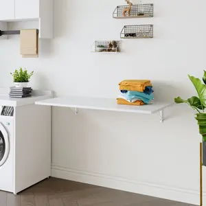 Wall Mounted Folding Table, Floating Desk for Laundry Room, Fold Down Table for Small Space, Foldable Wall Desk for Kitchen, Bathroom, Bedroom