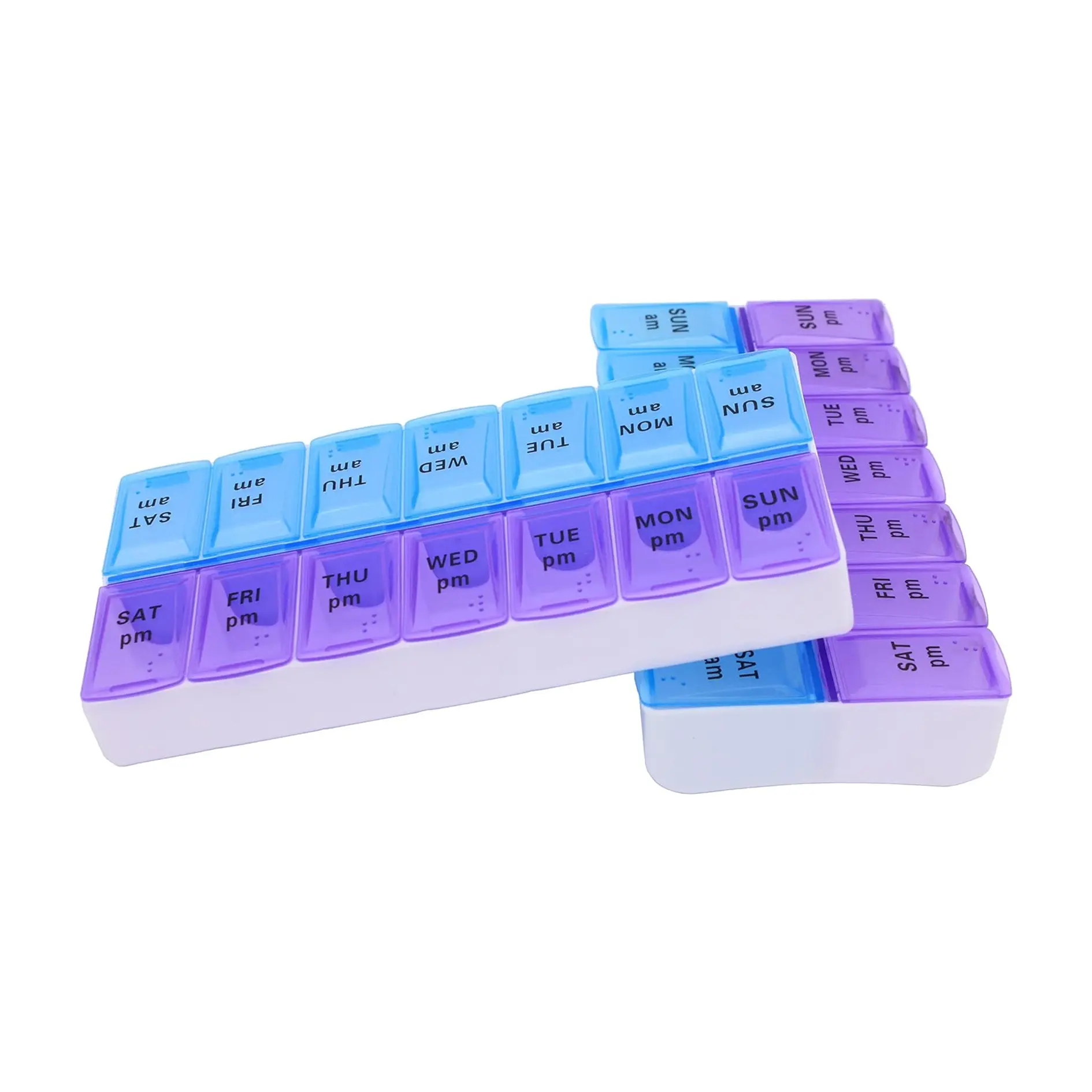 7 Day AM PM Large Pill Case Organizer, Dual Purple Blue Weekly Pill Box for Medication, Vitamin and Supplement Storage
