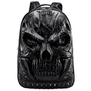XUANNIAO 3D PU Leather Skull Backpack - Steampunk Rivet Design TSA- Laptop Backpack, 15.6 Inch Computer Bag with Adjustable Straps & Skull Pulley, Gothic Travel Backpack for Men & Women (Black), Durable Zipper Closure