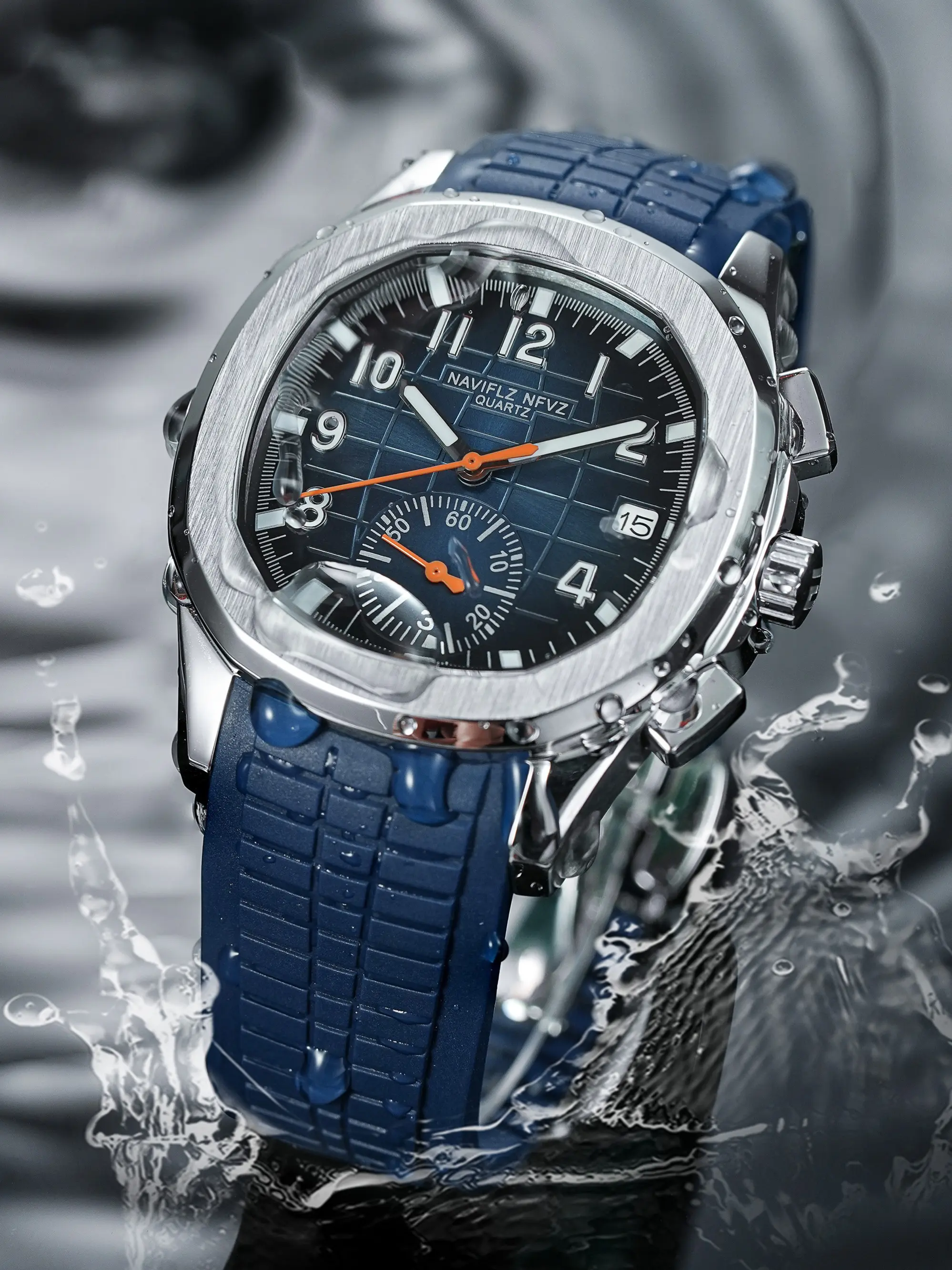 NAVIFLZ NFVZ Men's Watch Top Brand Luxury Sports Quartz Rubber Luminous Dial Waterproof All Steel Chronograph Relogio Masculino Stainless Steel Wristwatch Sporty Waterproof Watch Fashionable Stylish Watch Waterproof Wristwatch
