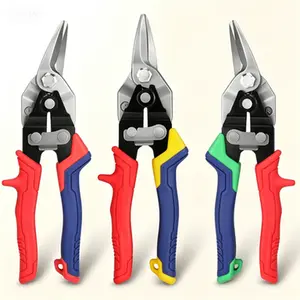 3-Piece Aviation Snips Set for Metal Cutting, 8-Inch Left Right and Straight Cut Shear, Cr-V Steel Blade with Ergonomic Handle, Hang Hole & Safety Latch, Professional Sheet Metal Tool