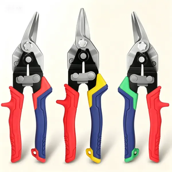 3-Piece Aviation Snips Set for Metal Cutting, 8-Inch Left Right and Straight Cut Shear, Cr-V Steel Blade with Ergonomic Handle, Hang Hole & Safety Latch, Professional Sheet Metal Tool