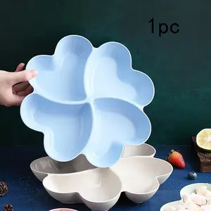 Heart-Shaped Divided Storage Tray, Food-Grade Plastic Snack Dessert Plate, Modern Candy Nut Fruit Organizer, 4 Compartment Design