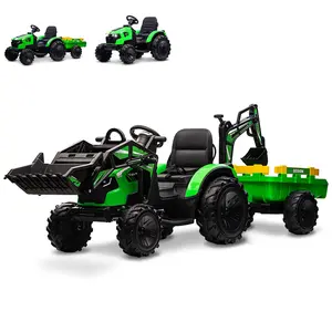 3 in 1 Kids 24V Ride On Tractor,Excavator & Bulldozer,Electric Vehicle w/Trailer,Digger,Shovel Bucket,Remote Control,EVA Tires,LED Lights,Music & USB,Ride On Car Toy,Green