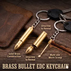 3 Pack EDC Tactical Brass Bullet Keychain with Hidden Ear Pick - Screw Open Portable Ear Wax Remover Multi-Use Everyday Carry Tool for Men Women Cool Gadget Gift Idea