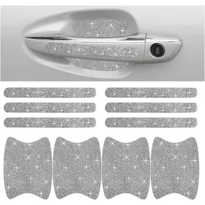Car Door Handle Protector Auto Doors Handles Sticker Anti-Scratch Universal Car Door Handle Protective Cover Shiny Rhinestone Auto Decor Accessories for Women (White)