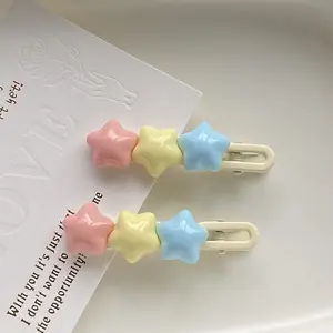 2pcs Y2K Style Cute Star Hair Clips - Sweet Pentagram Design, Durable Plastic/Resin, Solid Color - Perfect for styling and accessorizing Star Hair Clips Cute Sweet Teenage Girl Heart Bangs Side Clip Headdress Hair Accessory for Women