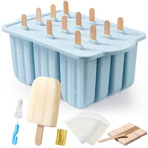 Popsicles Molds, 12 Pieces Silicone Easy-Release BPA-free Popsicle Maker Molds Ice Pop Molds Homemade Ice Pop Maker with 50PCS Sticks+Cleaning Brush