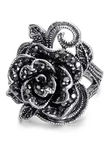 New Alloy Rose Flower Rhinestone Decor Ring, Statement Multi Ring, Elegant Jewelry for Women, Perfect Gift Idea, Trendy Accessory for Special Occasions