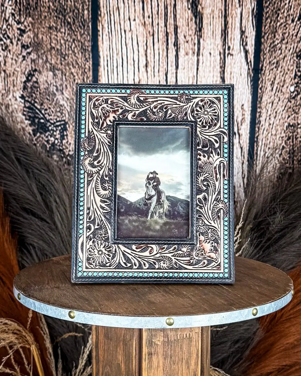Myra Bag Sunflower Leather Mesa Plateau Photo Frame, Home Decor Accent