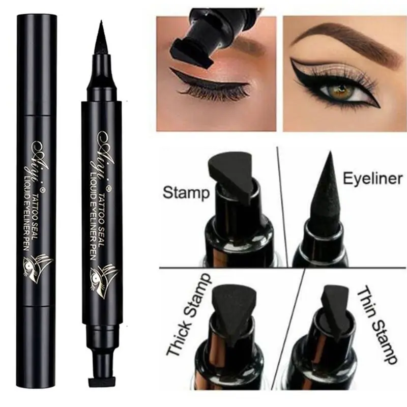 2-in-1 Stamp Eyeliner Pen, Waterproof Liquid Liner, Sweatproof, All-Day Wear, Beginner-Friendly No Mess, Stamp Positioning & Liner Filling, Smudge-Proof Non-Shaking, Ideal for Commute School Daily Makeup