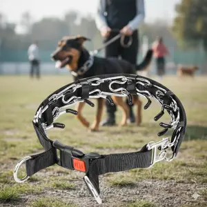 Adjustable 5-Level Rubber Protection Dog Training Collar with Cushioned Sleeve, Stainless Steel Tips, Quick-Release Safety Buckle Anti-Choking Design, Anti-Slip Leash Neck Collar for Small Medium Dogs.