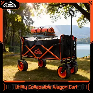 【Small Size】Collapsible Utility Wagon Cart with Wheels, 330 lbs Heavy-Duty Load, Lightweight Folding Design and Adjustable Handle for Camping, Garden, Sports, and Shopping