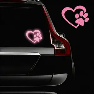 Cute Dog Paw with Heart Pattern Highly Reflective Car Sticker Automobile Decals for Car Night Safety Driving Window Bumper Warning Sign, Motorcycle Helmet Reflective Decals Gift, Car Accessories