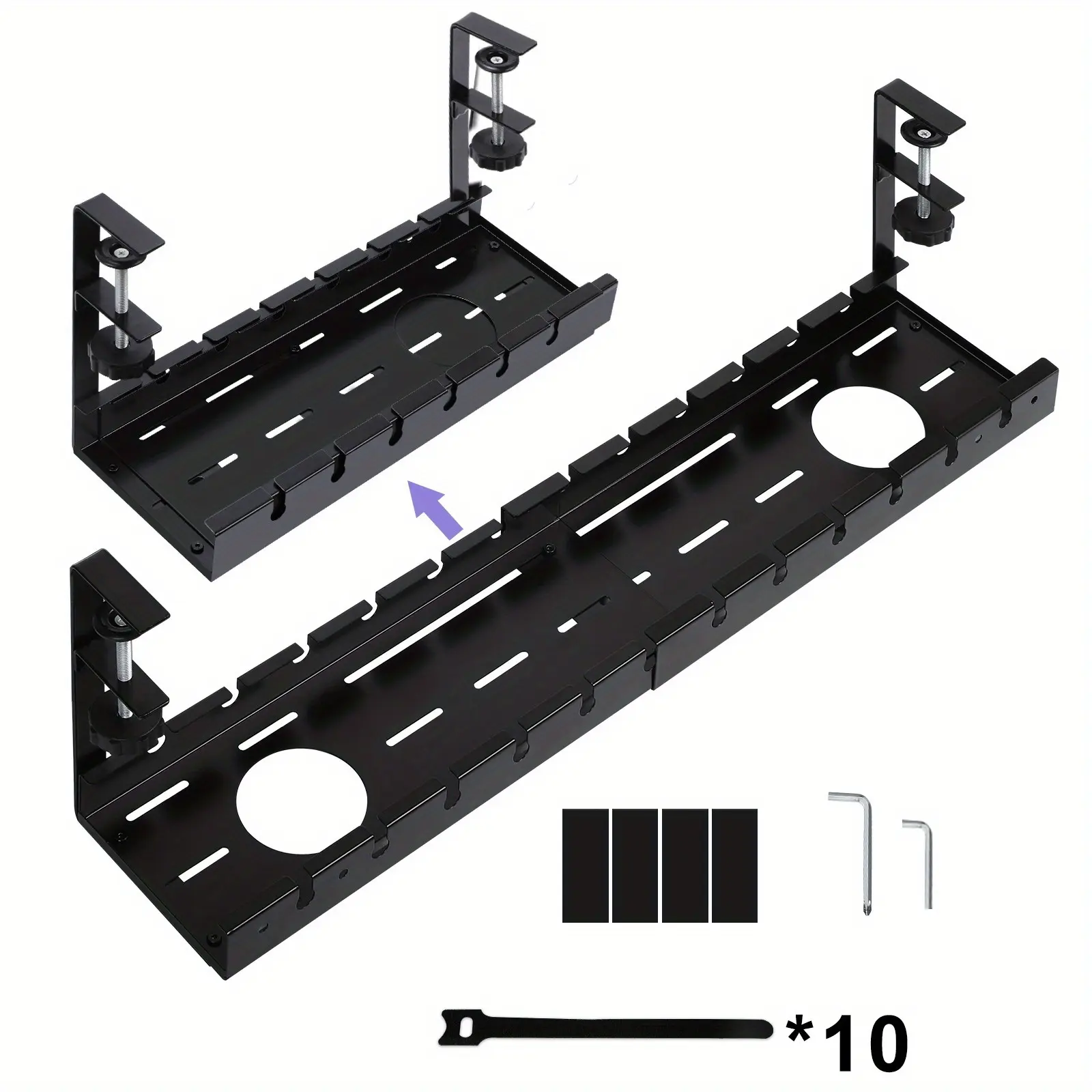 2 - Pack Black Cable Management Trays, Adjustable Under - Desk Cable Organizer, Sturdy Wire Rack, Organize Your Home Office, Ideal for Gamers, the Perfect Gift for Tech Enthusiasts
