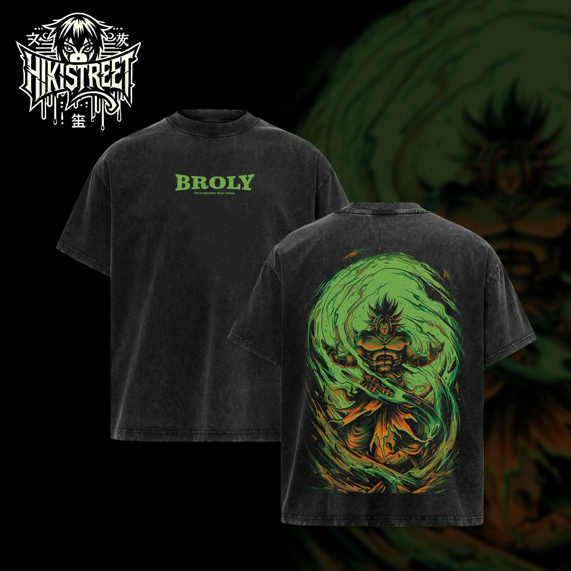 [HIKISTREET] Retro Vintage Broly Acid Washed T-Shirt, Broly Graphic Tee, Anime Streetwear Top, Black Bull Aesthetic Manga Merch