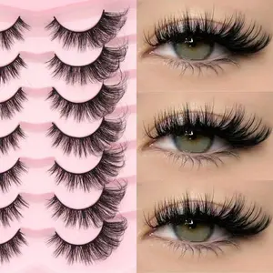 7 pairs of cat-eye false eyelashes, comic eyelashes, short and soft 3d eyelashes, natural makeup, gifts for women and girls, 8-18mm, natural false eyelashes, ultra-light, long-lasting, enlarged eyes, handcrafted, Cosmetic Eyelashes