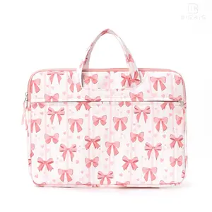 Pink Bow Print Laptop Sleeve with Handle, Cute Ribbon Pattern Protective Notebook Case, Slim Carrying Bag for 13 14 15.6 inch Laptop, Computer Briefcase for Women & Girls tiktokshopspringglowup,summervibes mexican