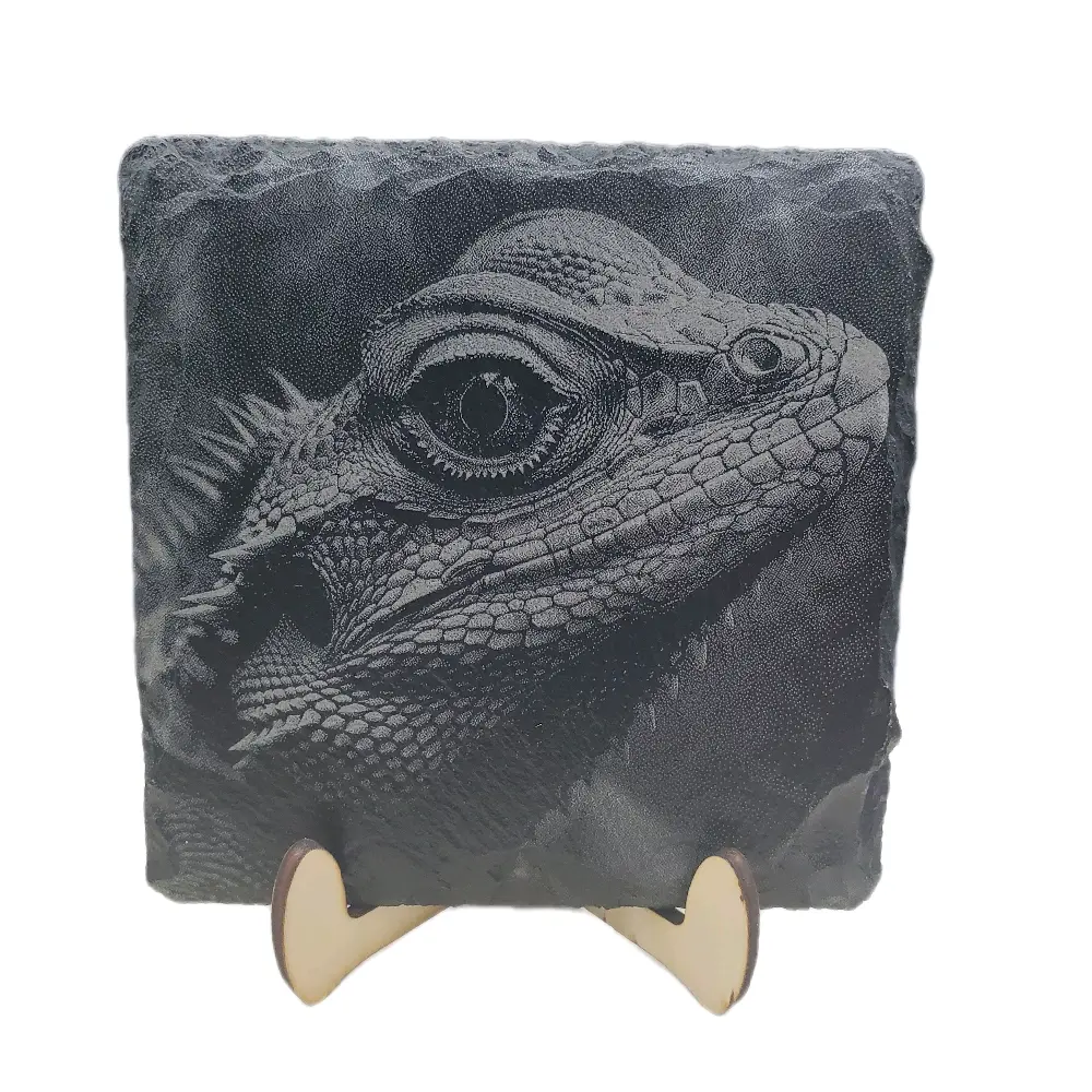 Laser Engraved Slate Coasters with Lizard Design Great for Outdoor Living Decorative Tableware