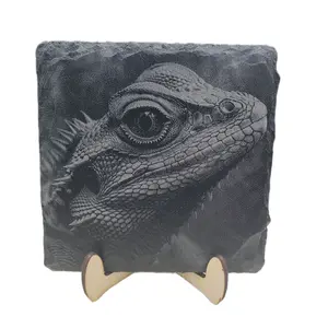Laser Engraved Slate Coasters with Lizard Design Great for Outdoor Living Decorative Tableware