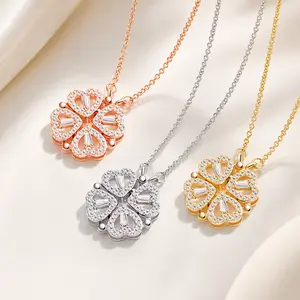 Magnetic Clover mia fiore charm Necklace – 4-in-1 Heart Design - Quiet Luxury Trendy It Girl Versatile Chic Good Luck Gift Jewelry Accessories for Women Valentines&birthday Boujee Gifts for gf Mother's Day gift