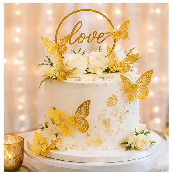 48 Pcs Gold Butterfly Wall Decor Stickers – 4 Styles & 3 Sizes Removable 3D Butterfly Decorations for Birthday Party, Butterfly Theme Party, Cake Table & Room Decor