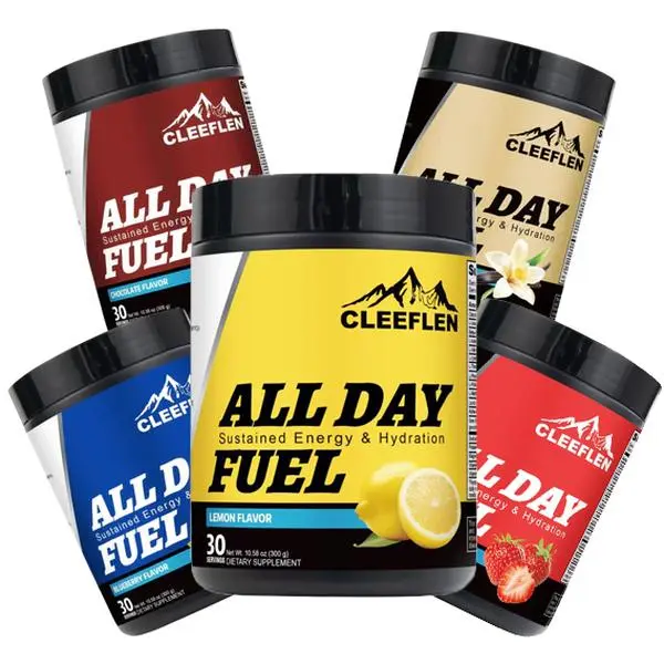 CLEEFLEN Allday Fuel - EAA + BCAA Amino Acids Powder | Muscle Recovery & Hydration with Alpha-GPC & Lion's Mane | 5 Delicious Flavors: Strawberry, Blueberry, Lemon, Chocolate, Vanilla-30 Servings