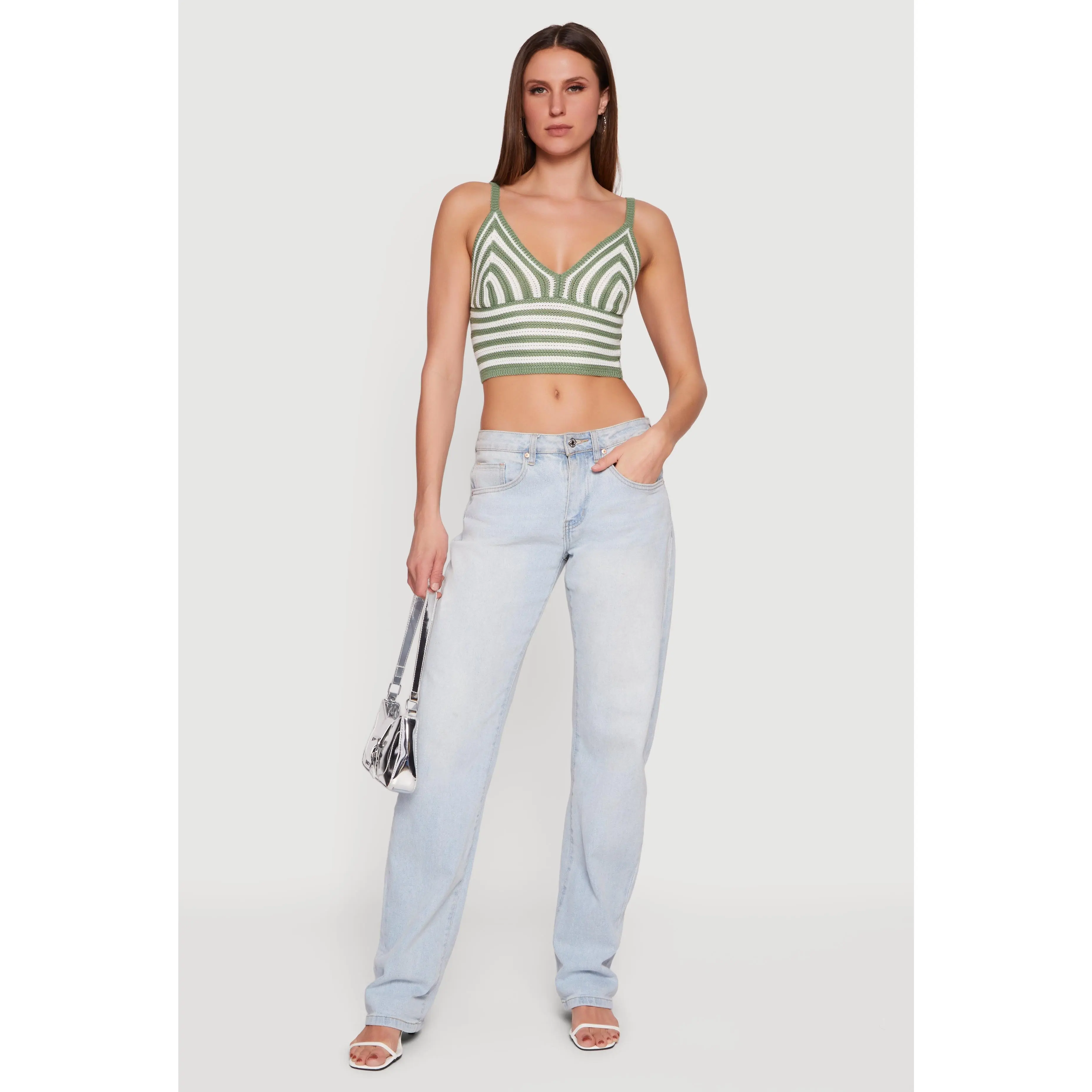 Striped Crochet Bustier Crop Top
