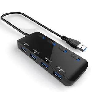 USB Hub, 4-Port USB 3.0 Hub Splitter , Ultra Slim Data USB Extender with Individual Power Switches and LED