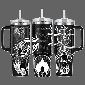 Edward Elric “A Lesson Without Pain Is Meaningless” Fullmetal Alchemist Stainless Steel Insulated Tumbler 20oz 40oz With Handle & Straw Lid Full Wrap Transmutation Circle Anime Design