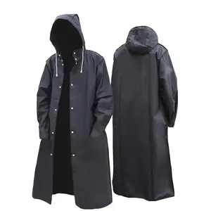 Unisex EVA Raincoat, Long Rain Jacket with Hood, Asymmetrical Neck, Button Detail, Straight Fit, Non-Textile Weave, 80G/M² Fabric Weight, for Hiking, Cycling, Fishing, Climbing, Casual Sports - Fall/Spring Collection