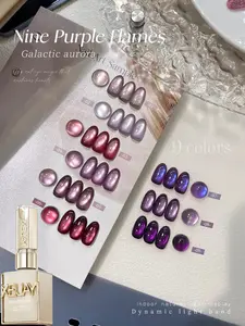 9Pcs 'Nine Purple Flame' Cat Eye Nail Gel Set - Mystical Purple Hues With Intense Cat Eye Effect, Perfect For Women's Nail Art & Special Occasions, Long-Lasting & Chip-Resistant