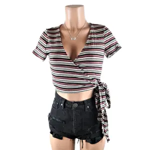 Wendy Tied Crop Top Sleeve Short Striped