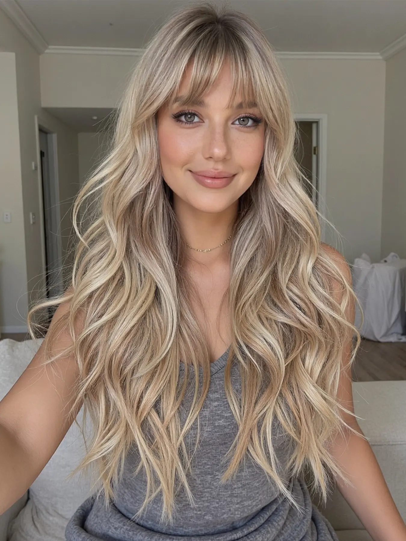24 Inch Long Wavy Synthetic Hair Wig with Bangs, Natural Wave Wig, Synthetic Fiber Wigs, Natural Look, Easy Maintenance, Suitable for All Ages, Elegant Women's Daily Wear