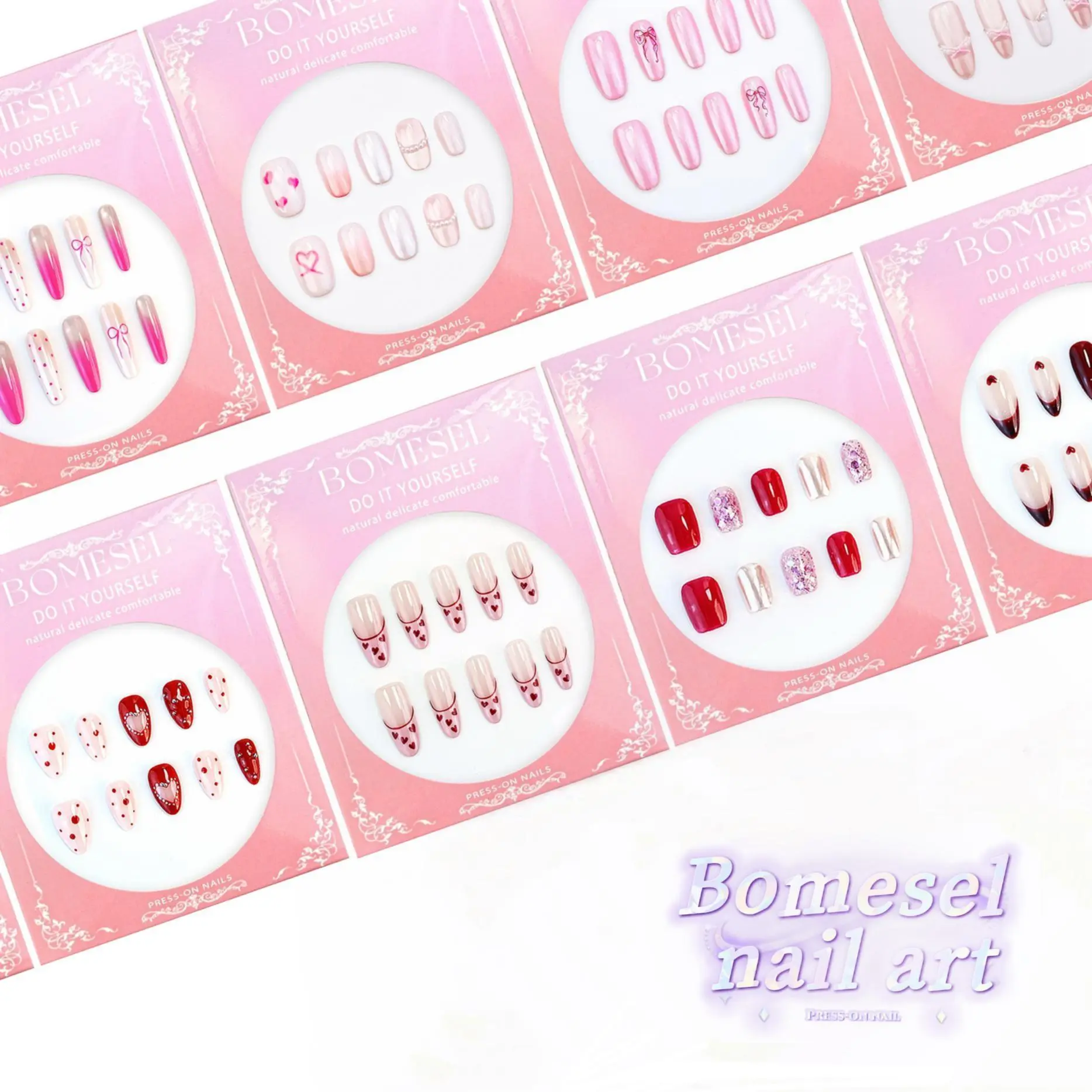 BOMESEL Reusable Press On Nails | S-L Sizes | Multiple Artistic Designs | Fake Nail Tips Set for Women