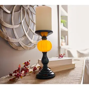 11" Illuminated Pumpkin Pedestal Candle Holder by Valerie