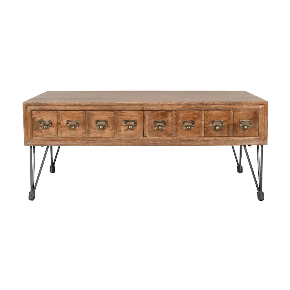 American Vintage Solid Wood Coffee Table with Apothecary Drawers