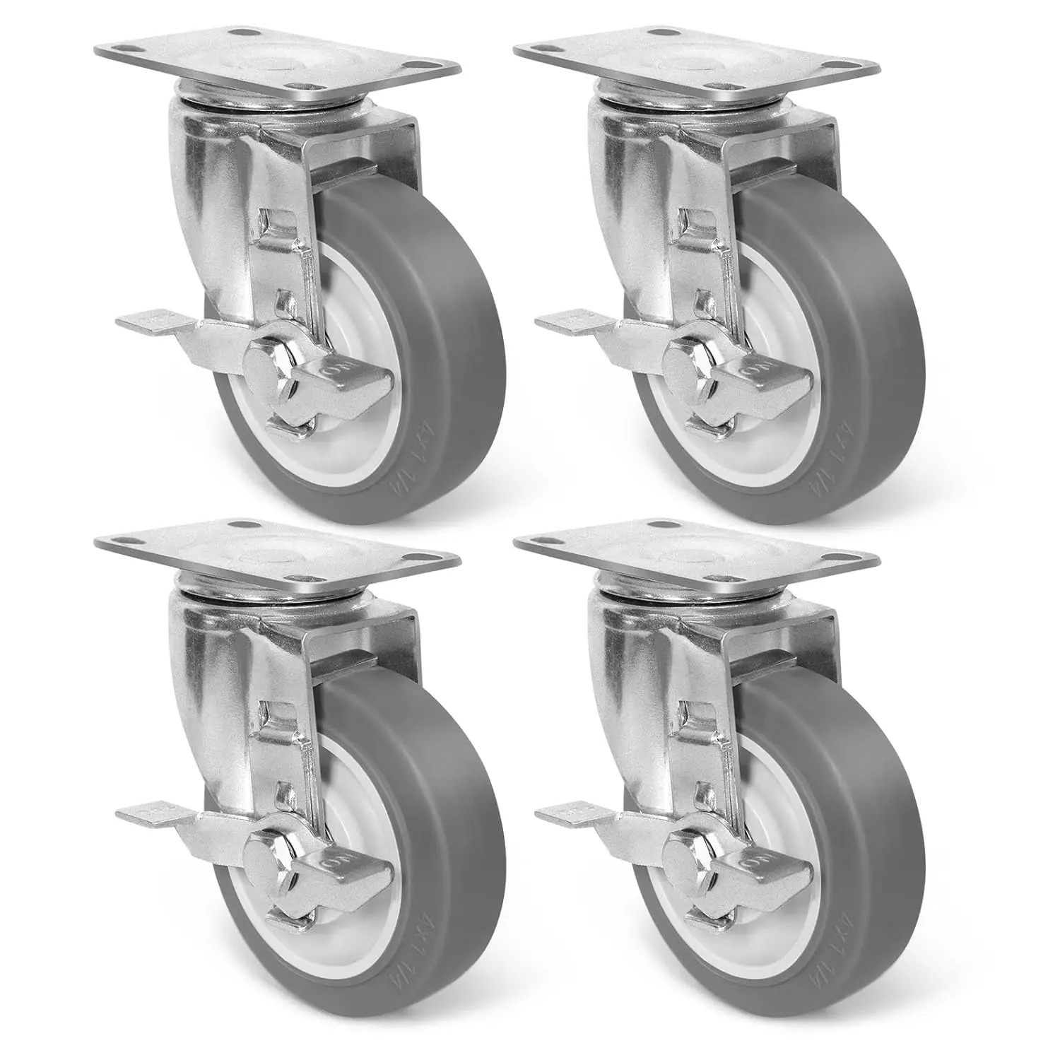 4 Inch Caster Wheels, Rubber Wheels Silent Castor- Set of 4 Heavy Duty Caster Wheels with  1600Lbs, Industrial Plate Casters Wheels for Cart Furniture Workbench (4 Side )