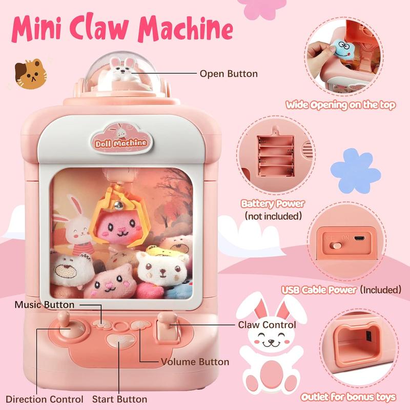 Claw Machine for Kids Mini Vending Machine Candy Grabber Prize Dispenser Toys for Girls Electronic Arcade Claw Game Machine with Lights Sound Rabbit Claw Ideal for Parties Birthdays
