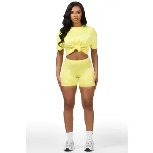 Living For It Yellow Bike Short Set