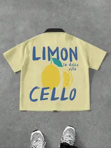 Men's Tropical Lemon Print Short Sleeve Shirt, Regular Fit Casual Comfy Top for Summer, Men's Clothes for Daily Wear, Pajama, Loungewear