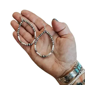 Navajo Style Pearl Round / Teardrop Dangle Earrings, Luxe Oxidized Finish, Secure Push Back, Approximately 2.25" Diameter, 3 oz, Made in the US