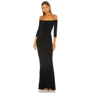 Norma Kamali Off the Shoulder Fishtail Gown in Black