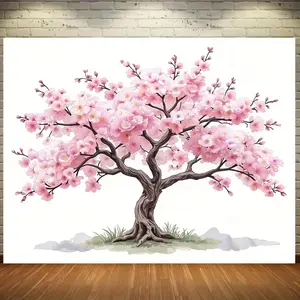 1pc Pink Sakura Tree Backdrop - 100% Polyester, Lush Spring Decor for Indoor & Outdoor Use, Perfect for Room, Studio, Home & Garden Celebrations - Durable & Versatile, Garden Decoration |