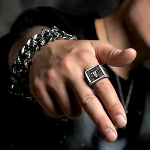 FaithHeart Norse Viking Wolf Signet Ring Stainless Steel