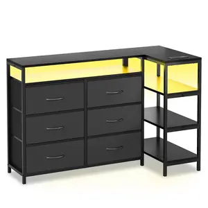 Corner L Shaped LED TV Stand Convertible Dresser Black