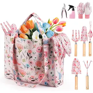 Gardening Tools, 10-Piece Gardening Gift Set for Women, Rust-Proof & Heavy-Duty Tools with Floral Organizer Bag, Fashionable & Thoughtful Gift for Garden Women (Pink)