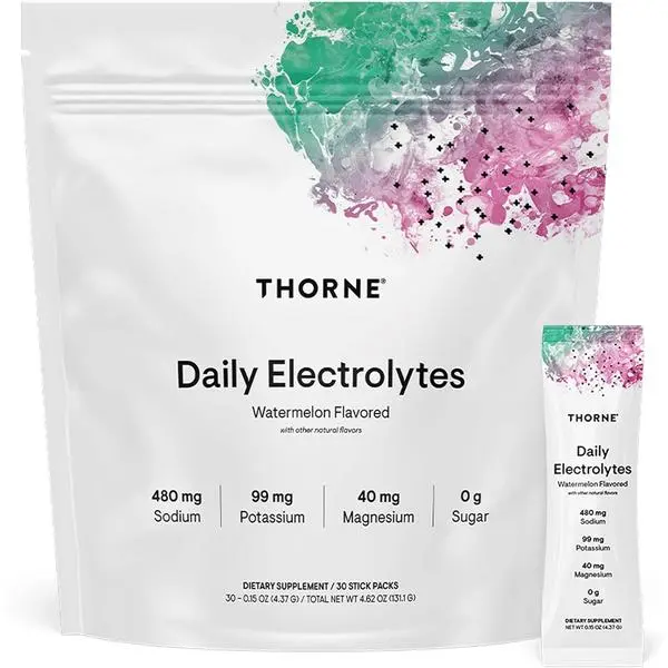 THORNE - Daily Electrolytes - Zero Sugar & Low-Calorie Electrolyte Powder Drink Mix - Flavors Derived from Natural Sources - NSF Certified for Sport - Watermelon - 30 Stick Packs