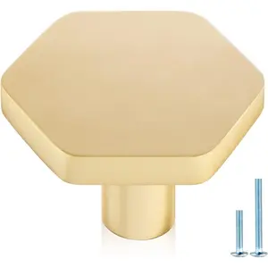 6-Pack Gold Cabinet Knobs for Dresser Drawers, 1-1/4 inch Hexagon Knobs for Kitchen Cupboard Bathroom Closet, Matte Gold Finished