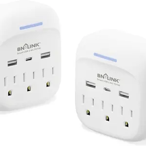 BN-LINK Multi Plug Outlet Extender 2 Pack, 3 Wall Outlets Outlet Splitter with 3 USB Ports(1 USB C), Charging Adapter for Dorm, School, Travel, Office, Home